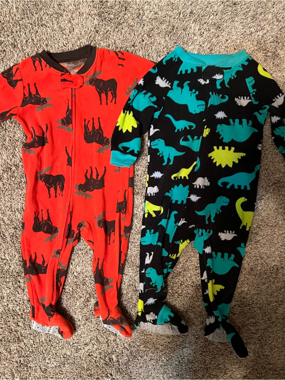 Baby Bundle Carter's Fleece Dinosaur & Moose Footed Pajamas 12 Months